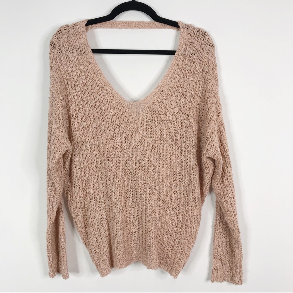 Altar'd State Mina Twist Back Fuzzy Sweater Pink - Picture 3 of 10